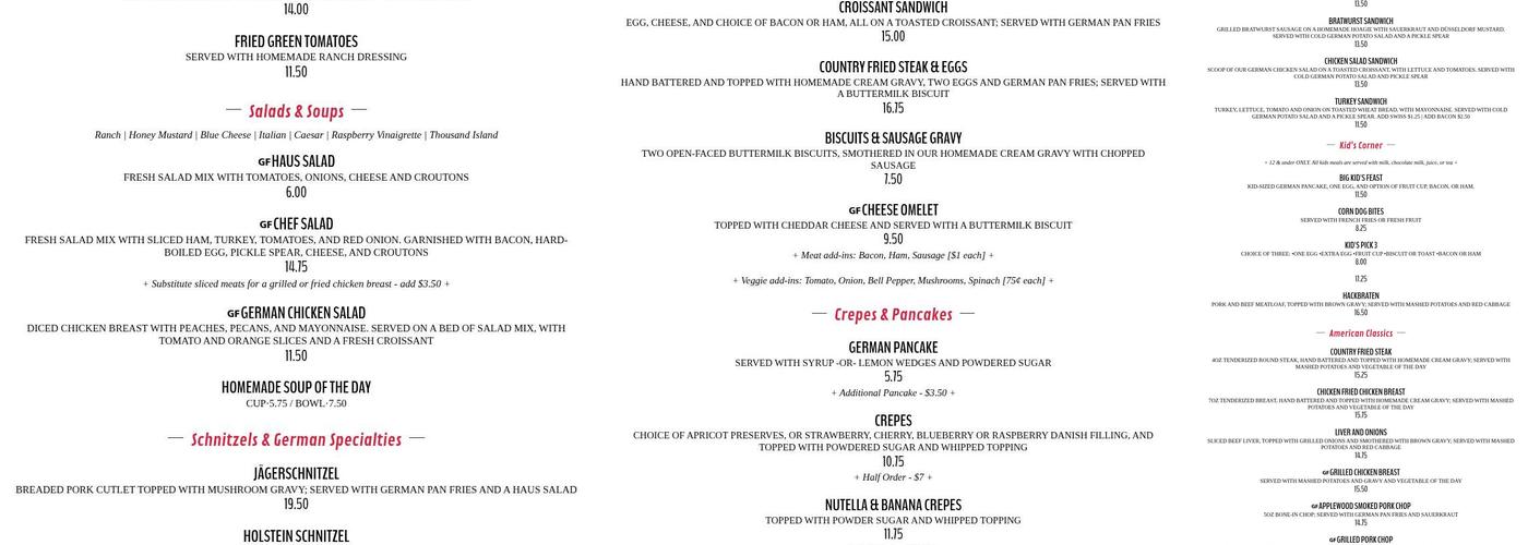 Old German Bakery & Restaurant Menu