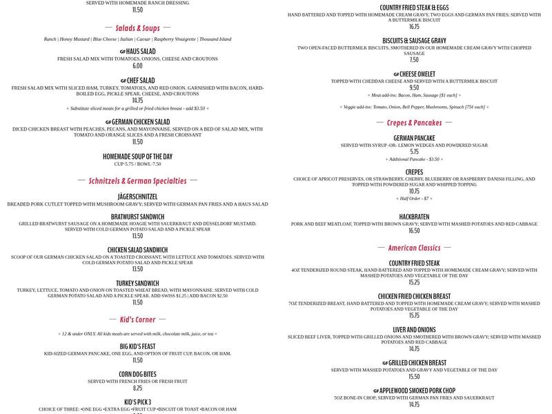 Old German Bakery & Restaurant Menu