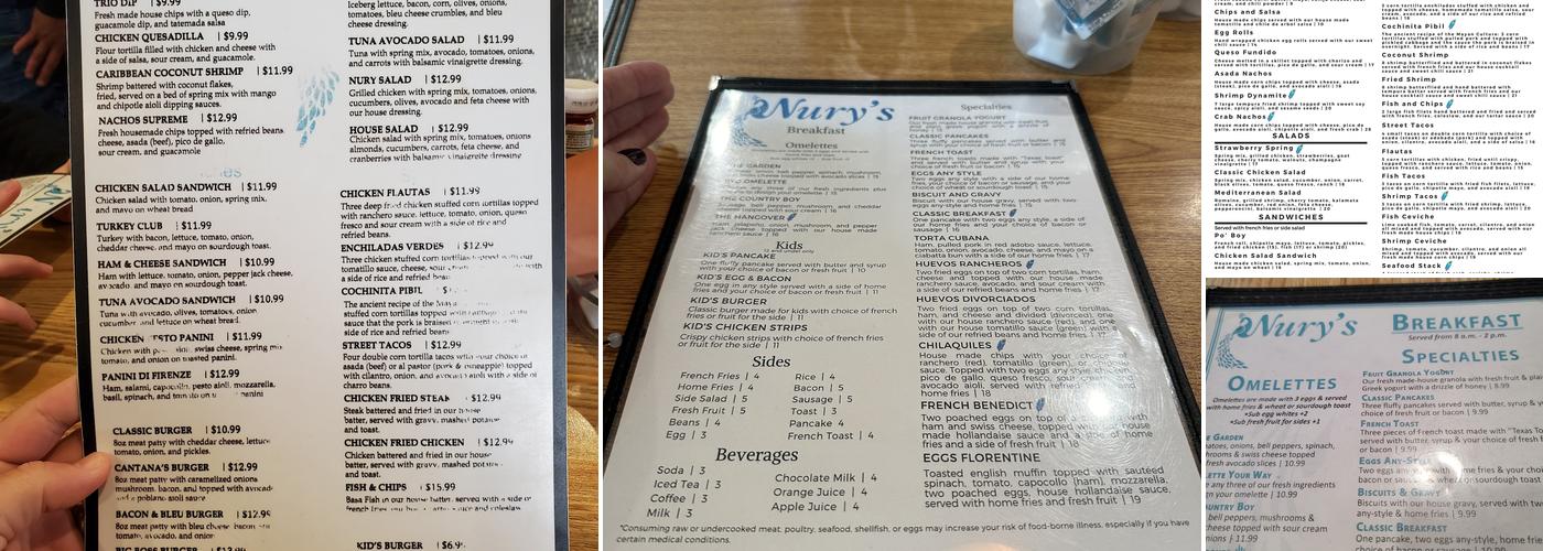 Nury’s Menu