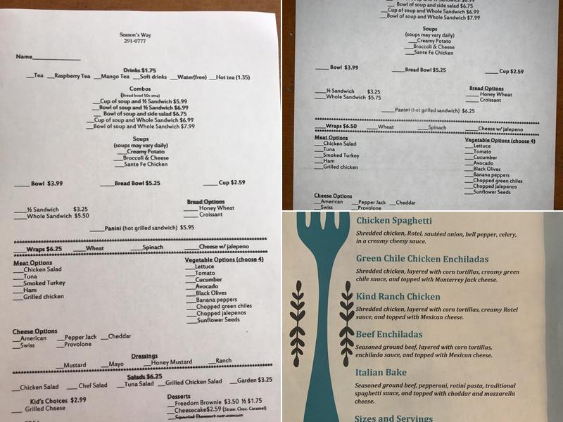 Seasons Way Tea Room Menu