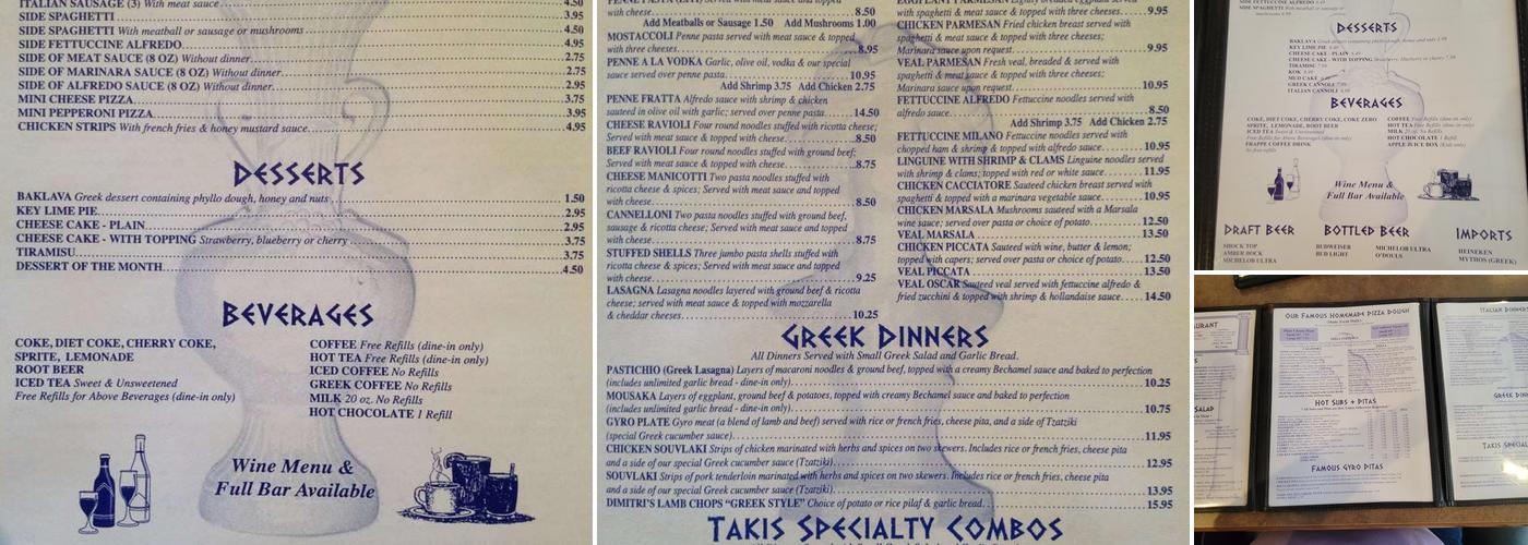 Takis Restaurant Menu