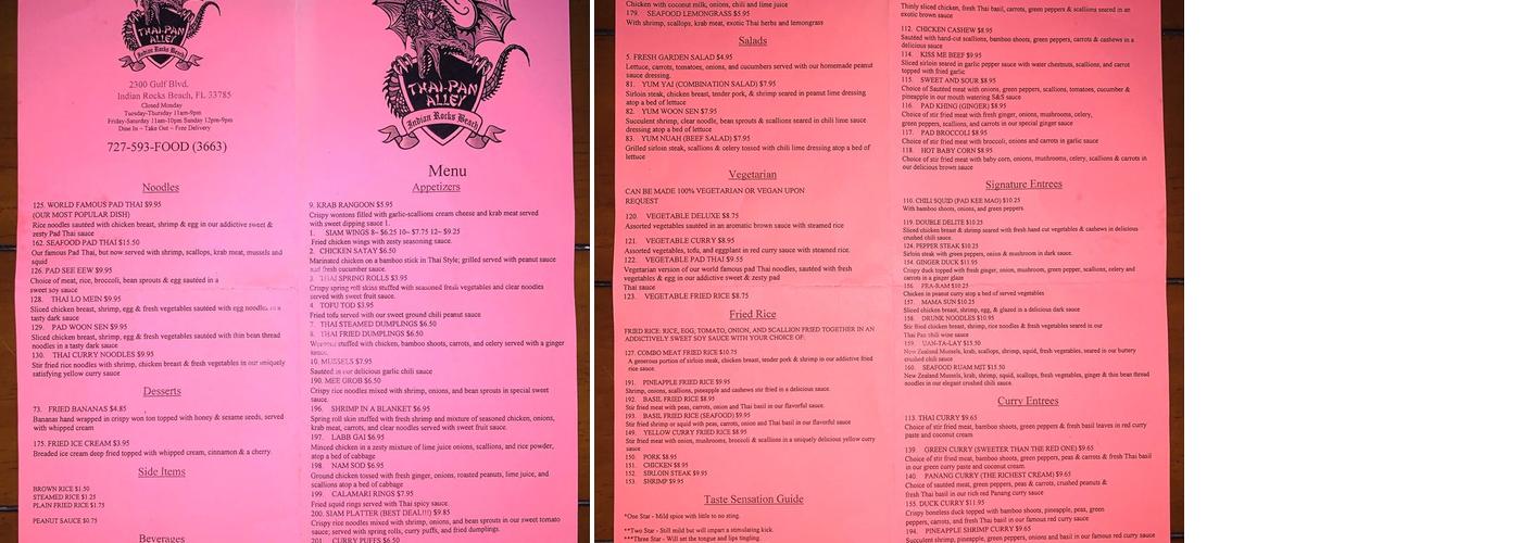 Thai-Pan Alley Menu