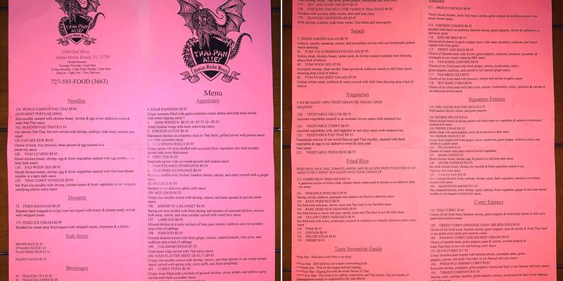 Thai-Pan Alley Menu