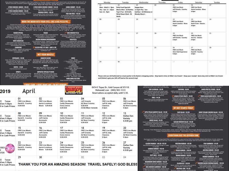 Wahoo's Restaurant & Bar Menu