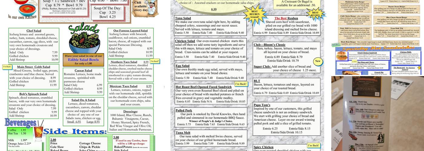 Bloom's Baking House and Restaurant Menu