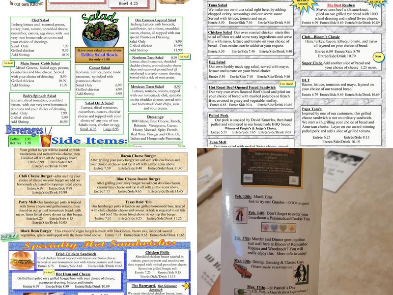 Bloom's Baking House and Restaurant Menu