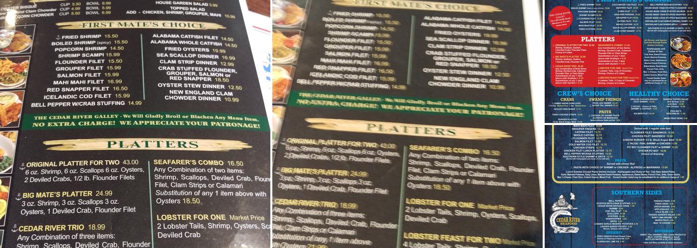 Cedar River Seafood Menu
