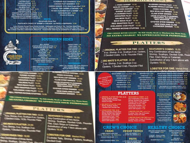 Cedar River Seafood Menu