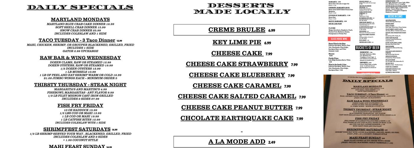 Fish Camp Lake Eustis Menu