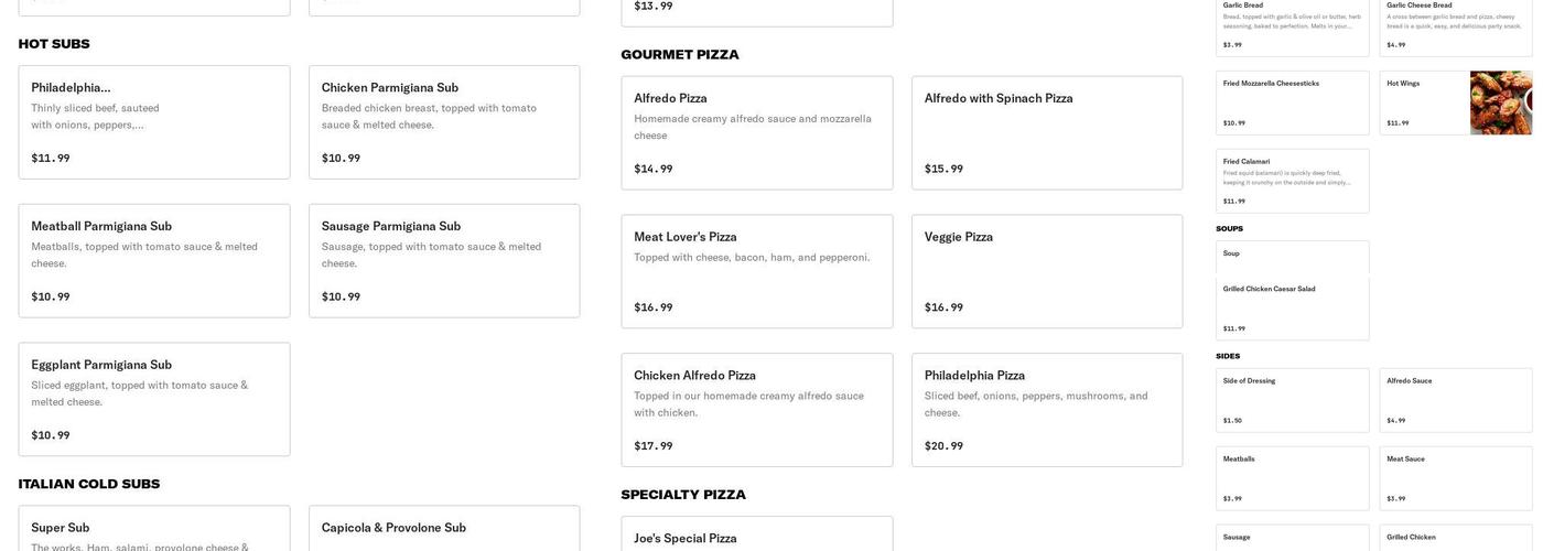 New York Joe's Italian Restaurant Menu