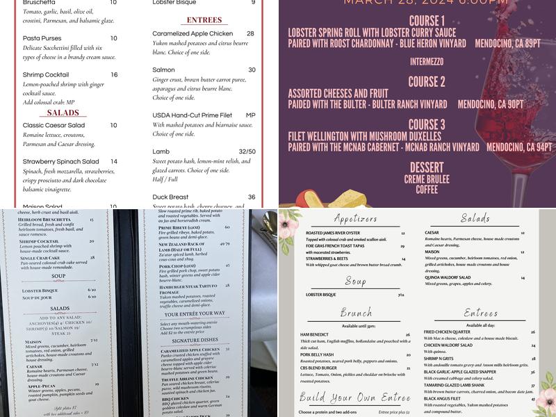 The Rose Plantation Menu