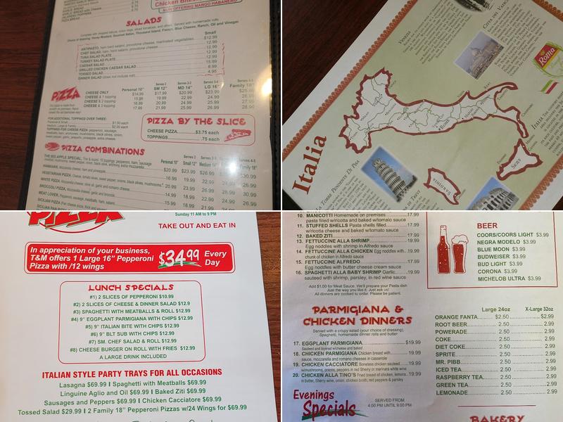 T & M Pizza Menu