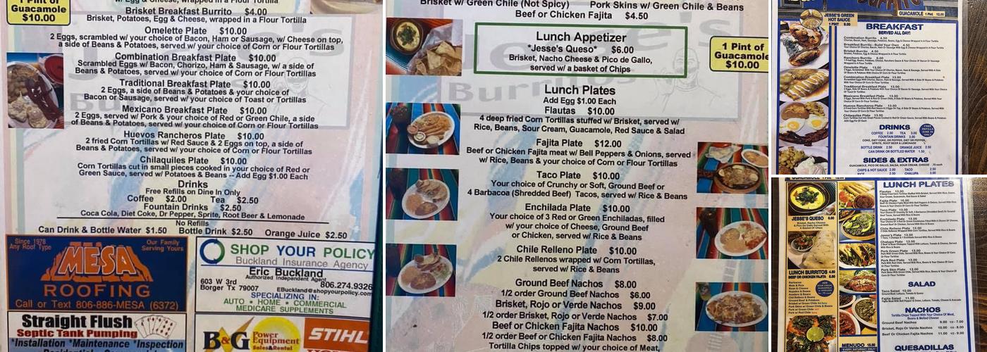 Jesse's Burritos Menu