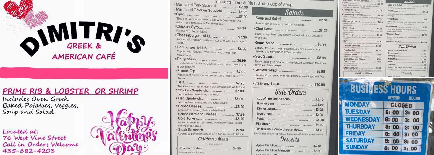 Dimitri's Café Menu