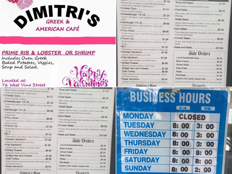 Dimitri's Café Menu