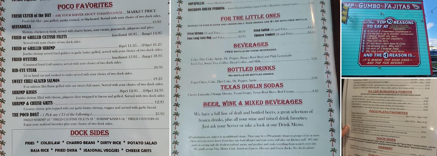 Poco Playa Fish Camp Menu