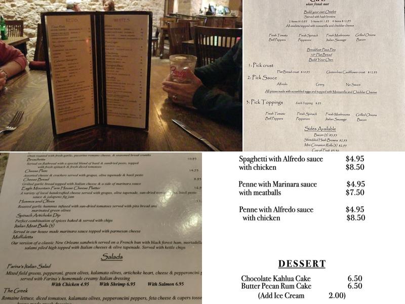 Farina's Winery & Cafe Granbury Menu