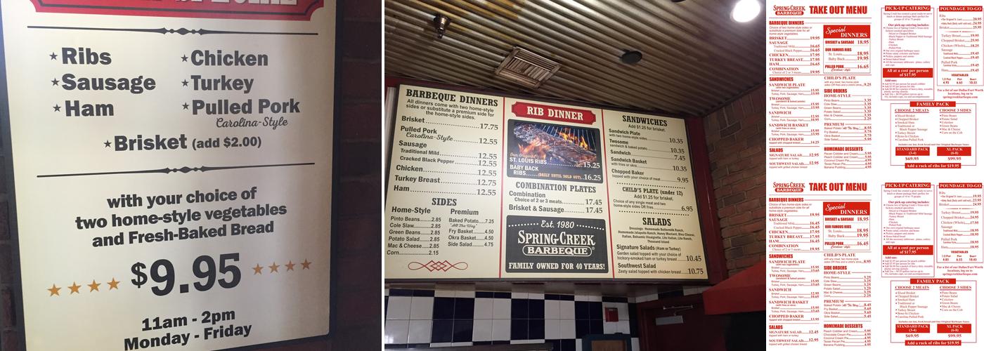 Spring Creek Barbeque Menu