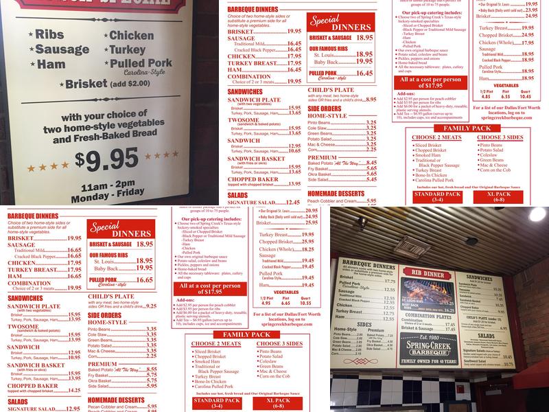 Spring Creek Barbeque Menu