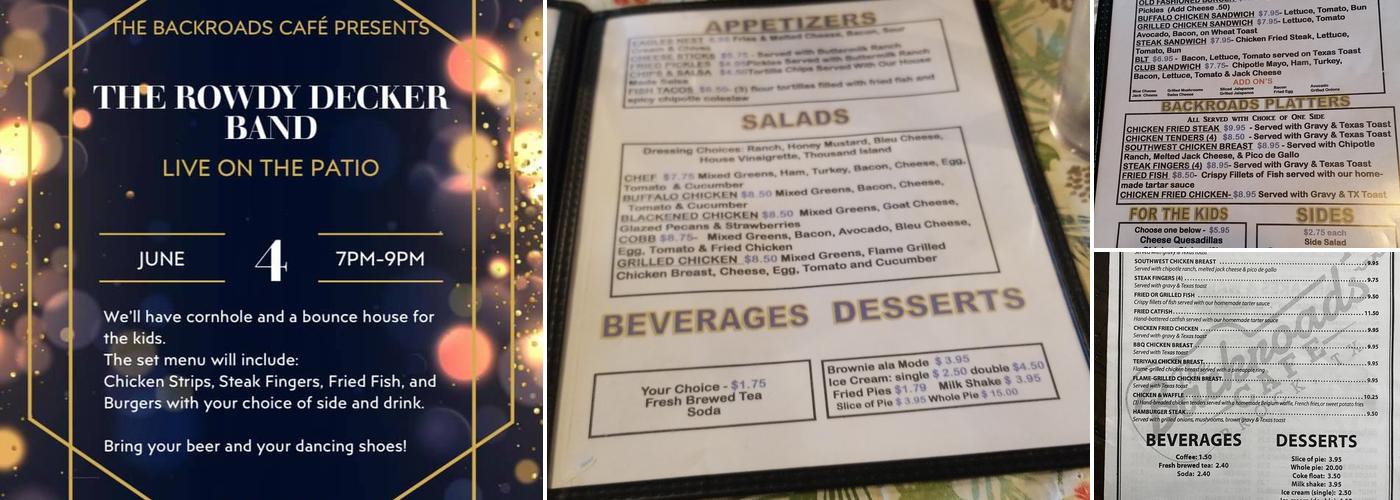 Backroads Cafe Menu