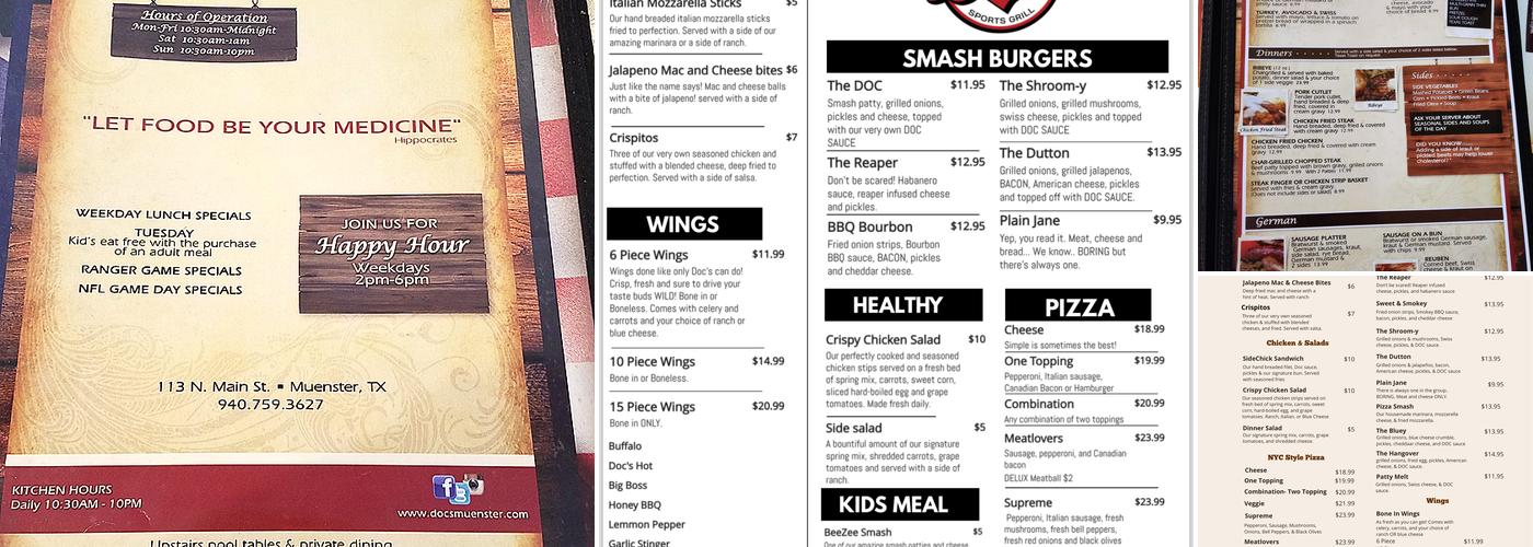 Docs Sports Grill Menu