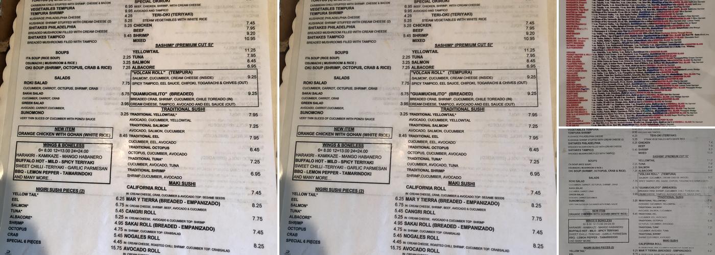 OKIROKI SUSHI WINGS Menu