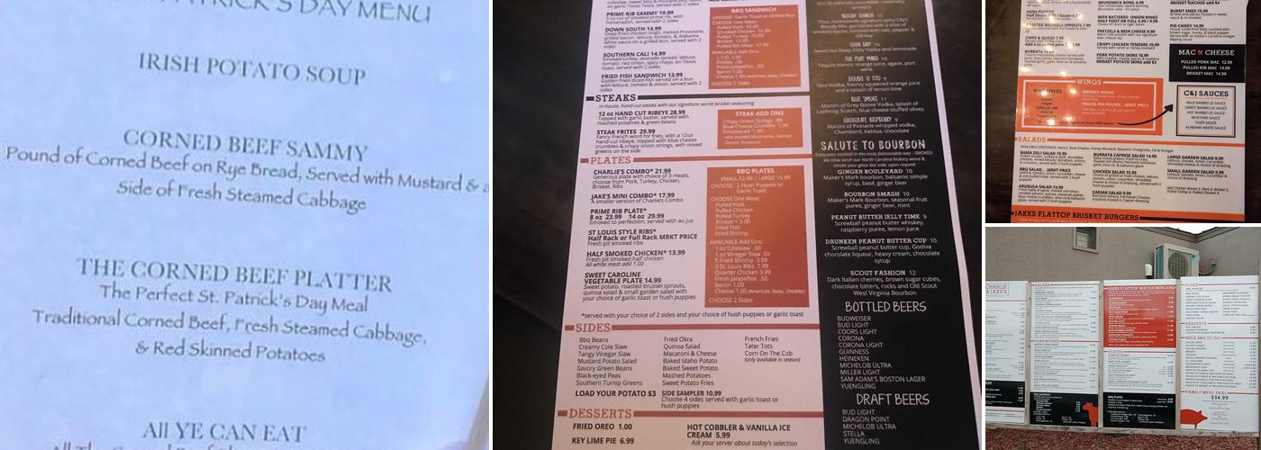 Charlie & Jake's Barbecue Menu