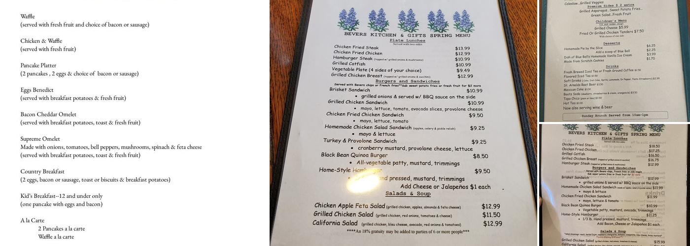 Bevers Kitchen Menu