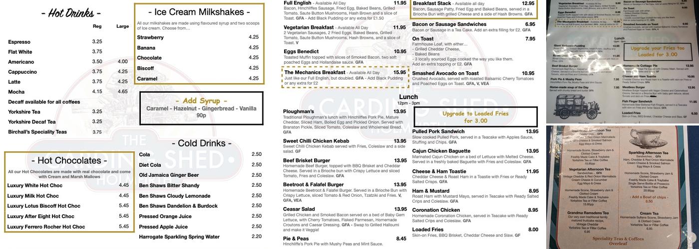 The Carding Shed Menu