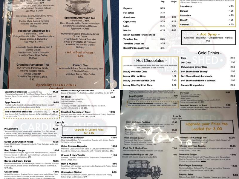 The Carding Shed Menu