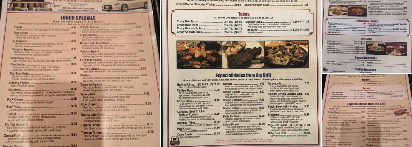 Cazadores Mexican Restaurant Menu