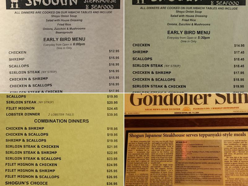 Shogun Japanese Steakhouse Menu