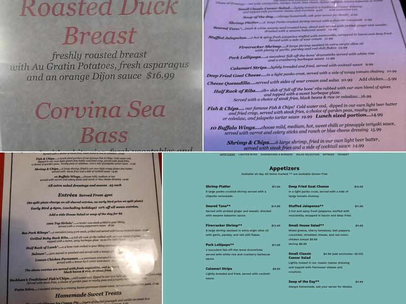 Beckham's Sarasota Restaurant On The Trail Menu