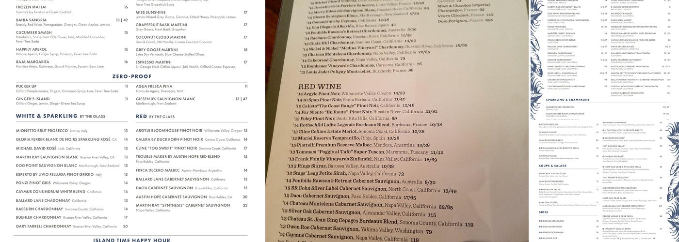 Tommy Bahama Restaurant, Bar & Store Menu