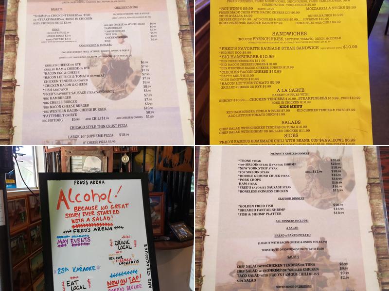 Fred's Arena Bar & Steakhouse Menu