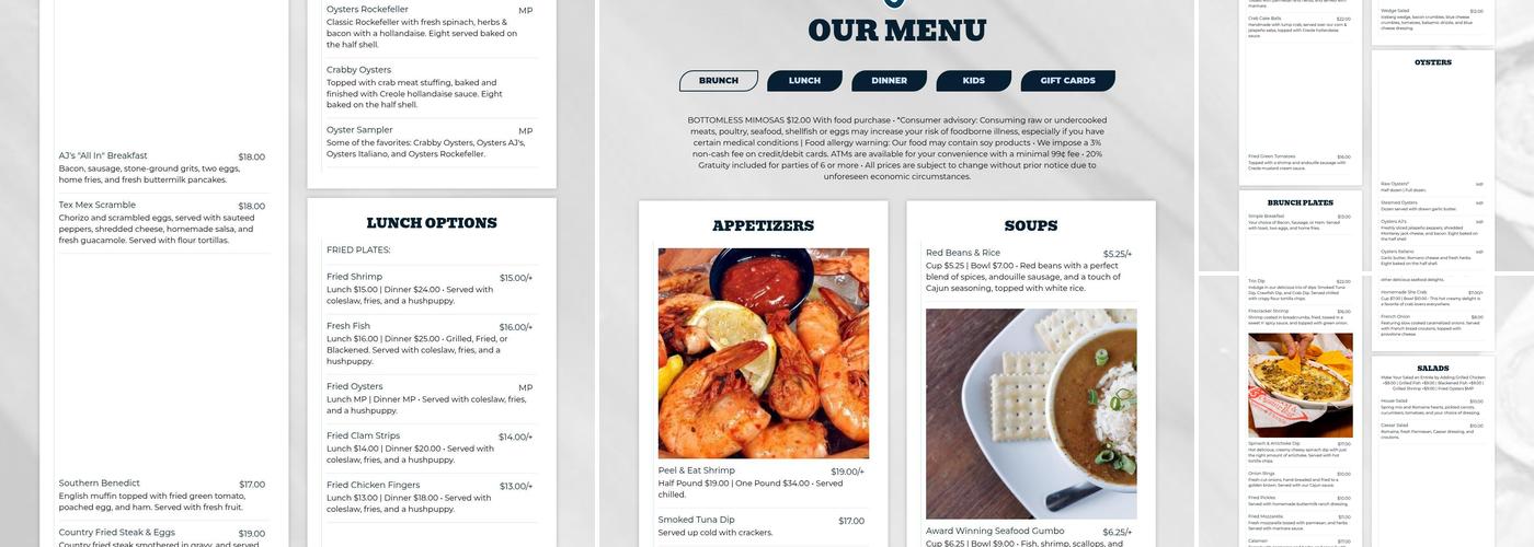 AJ's on the Bayou Menu