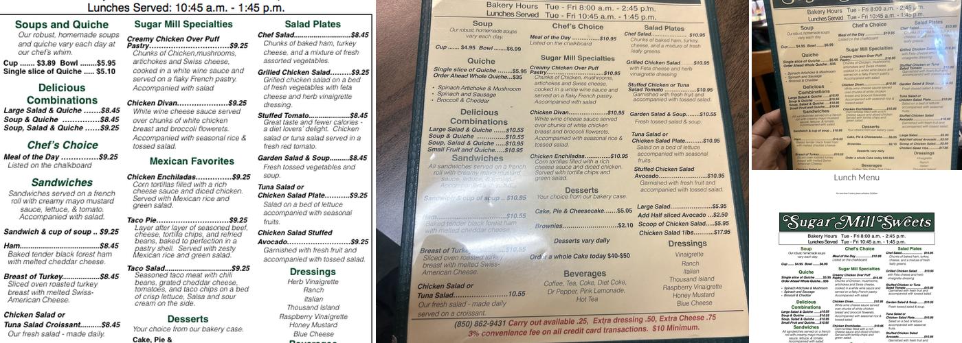 Sugar Mill Sweets Menu