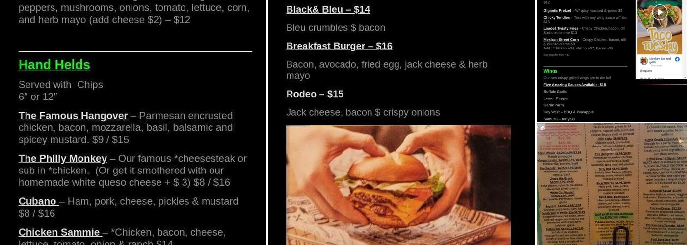 Monkey Bar Menu