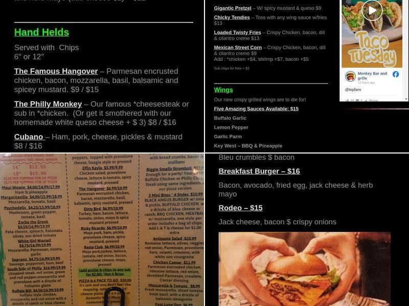 Monkey Bar Menu