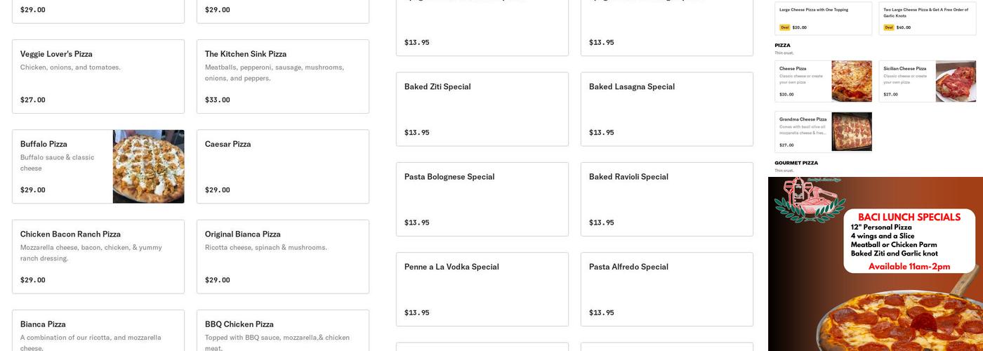 Baci Trattoria & Pizza Menu