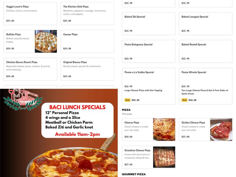 Baci Trattoria & Pizza Menu