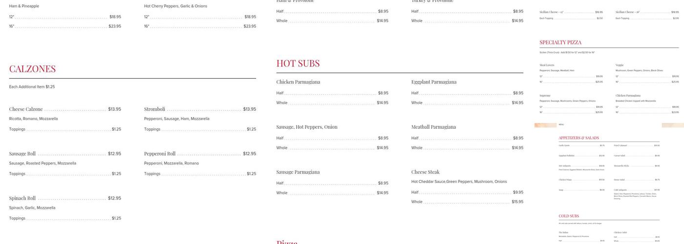 Palumbo's Pizzeria Menu