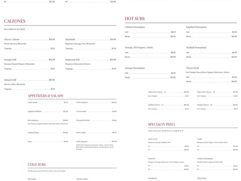 Palumbo's Pizzeria Menu