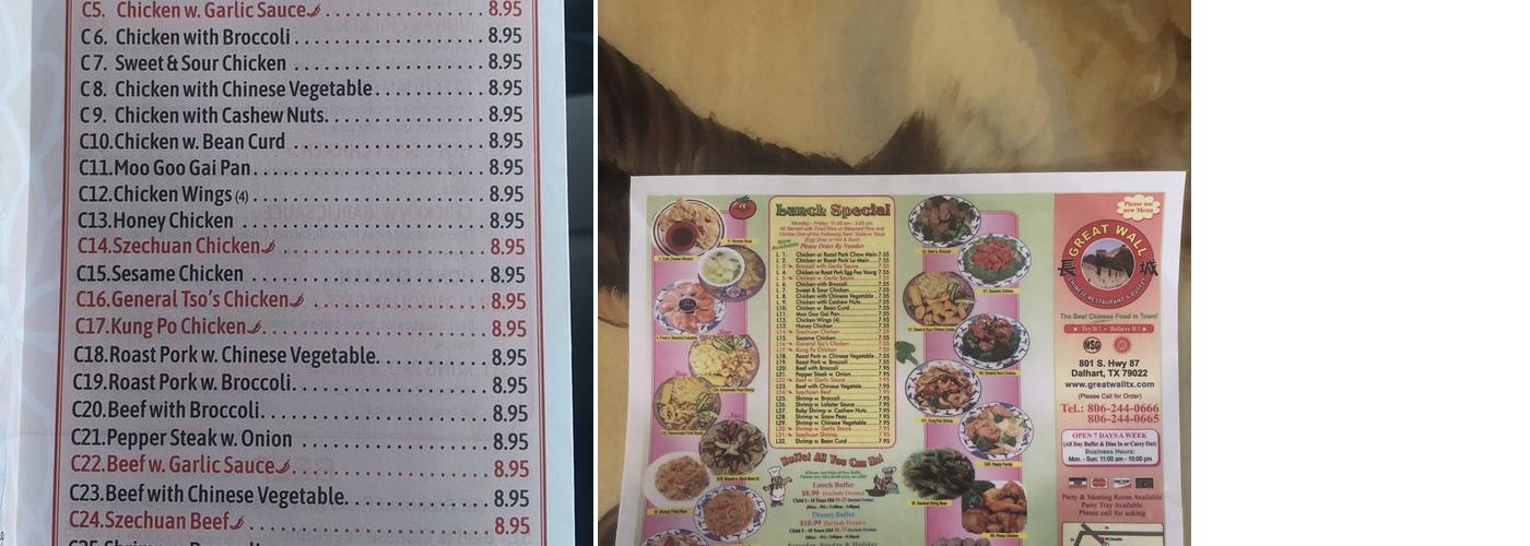 Great Wall Chinese Restaurant & Buffet Menu