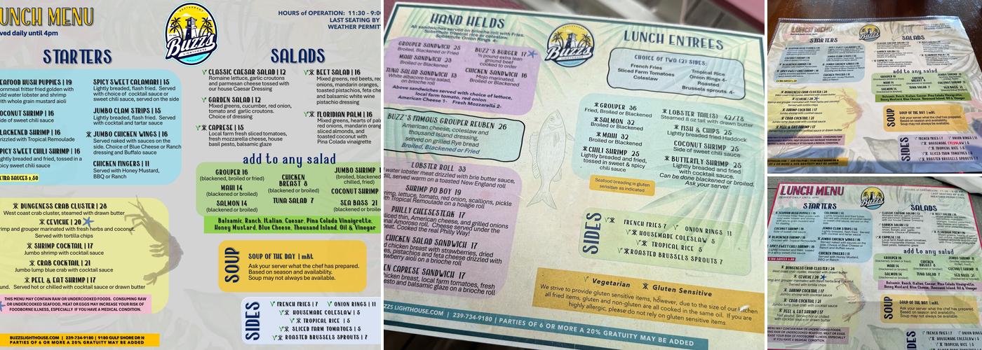 Buzz's Lighthouse Restaurant Menu