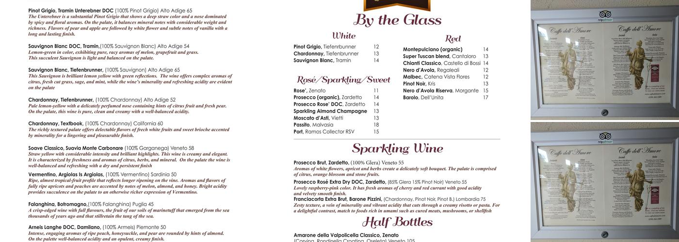 Caffe dell'Amore Menu