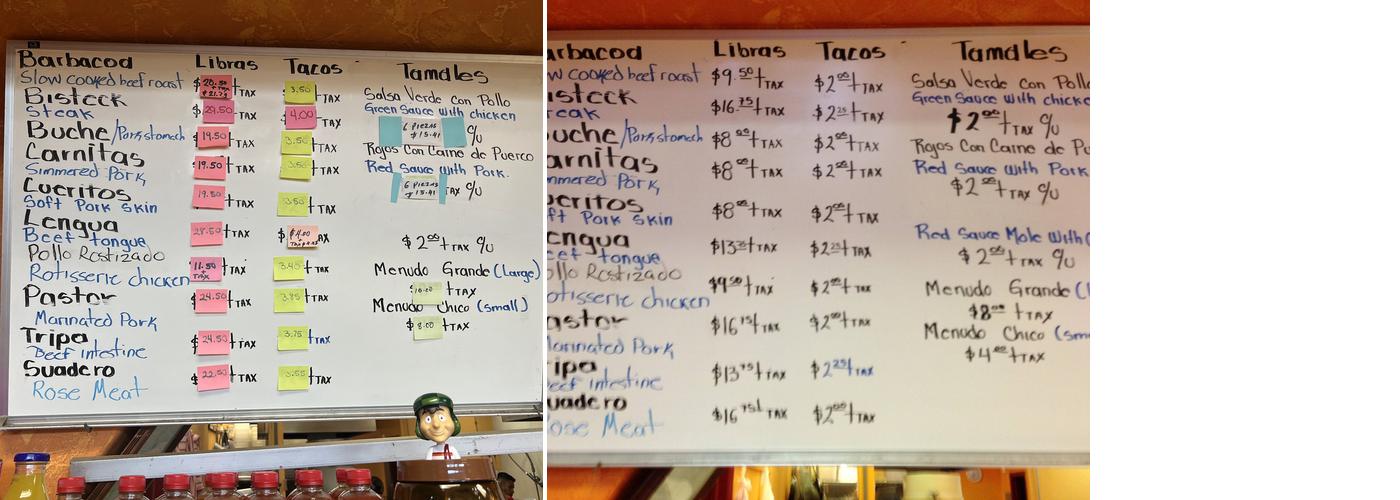 Tortilleria La Rancherita Menu