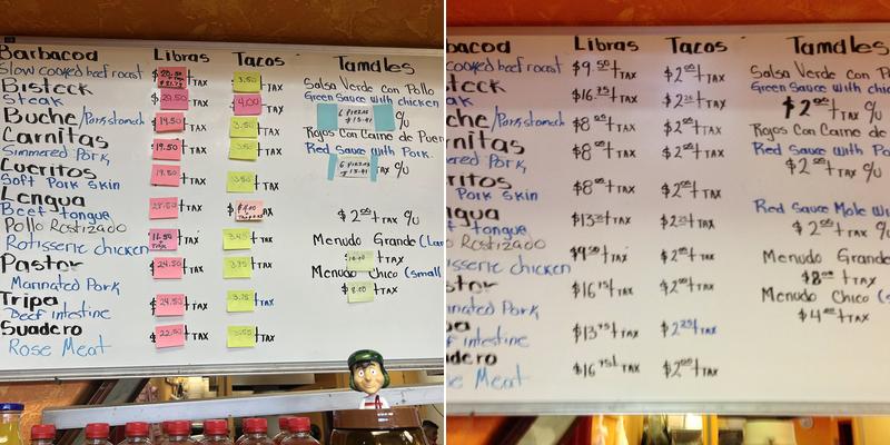 Tortilleria La Rancherita Menu