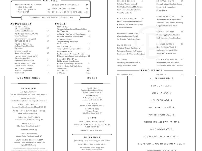 Ocean Prime Menu