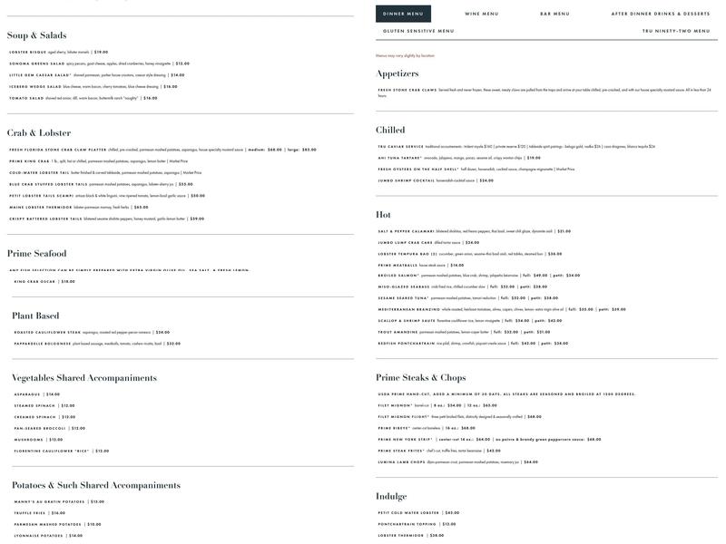 Truluck's Ocean's Finest Seafood and Crab Menu